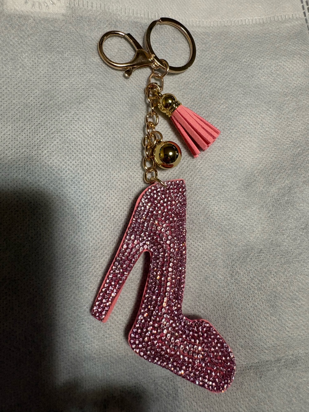 Bag Charm Pink Bling Heel Charm/Keychain with Gold Accents